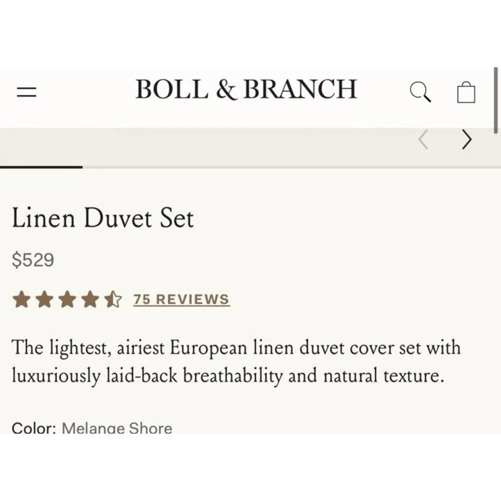 Boll & Branch Linen Duvet Set Full/Queen Blue Shore Luxury $529